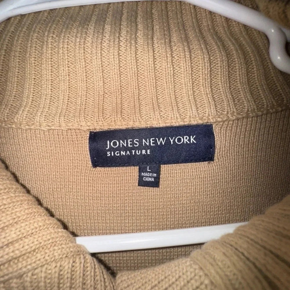 Jones NY Womens Cardigan Size L Tan Faux Suede Microsuede Front Preppy Sweater - Picture 3 of 3
